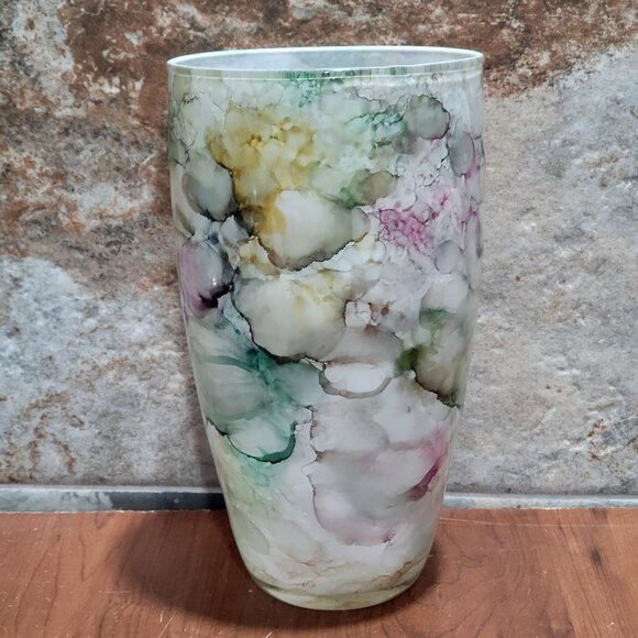 Art Glass Vase Multi Watercolor Design 10" Tall - Picture 1 of 12